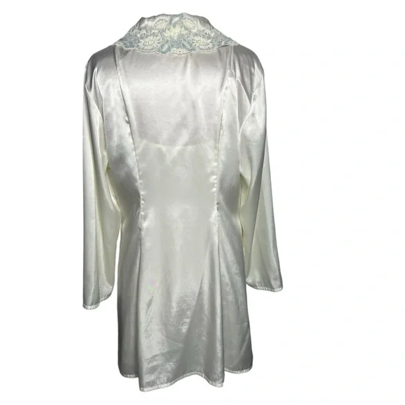 90’s Victoria’s Secret Silky Slip Dress Chemise Robe Set Bridal Set ivory blue L - Picture 9 of 11